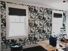 Tropical leaf accent wall.